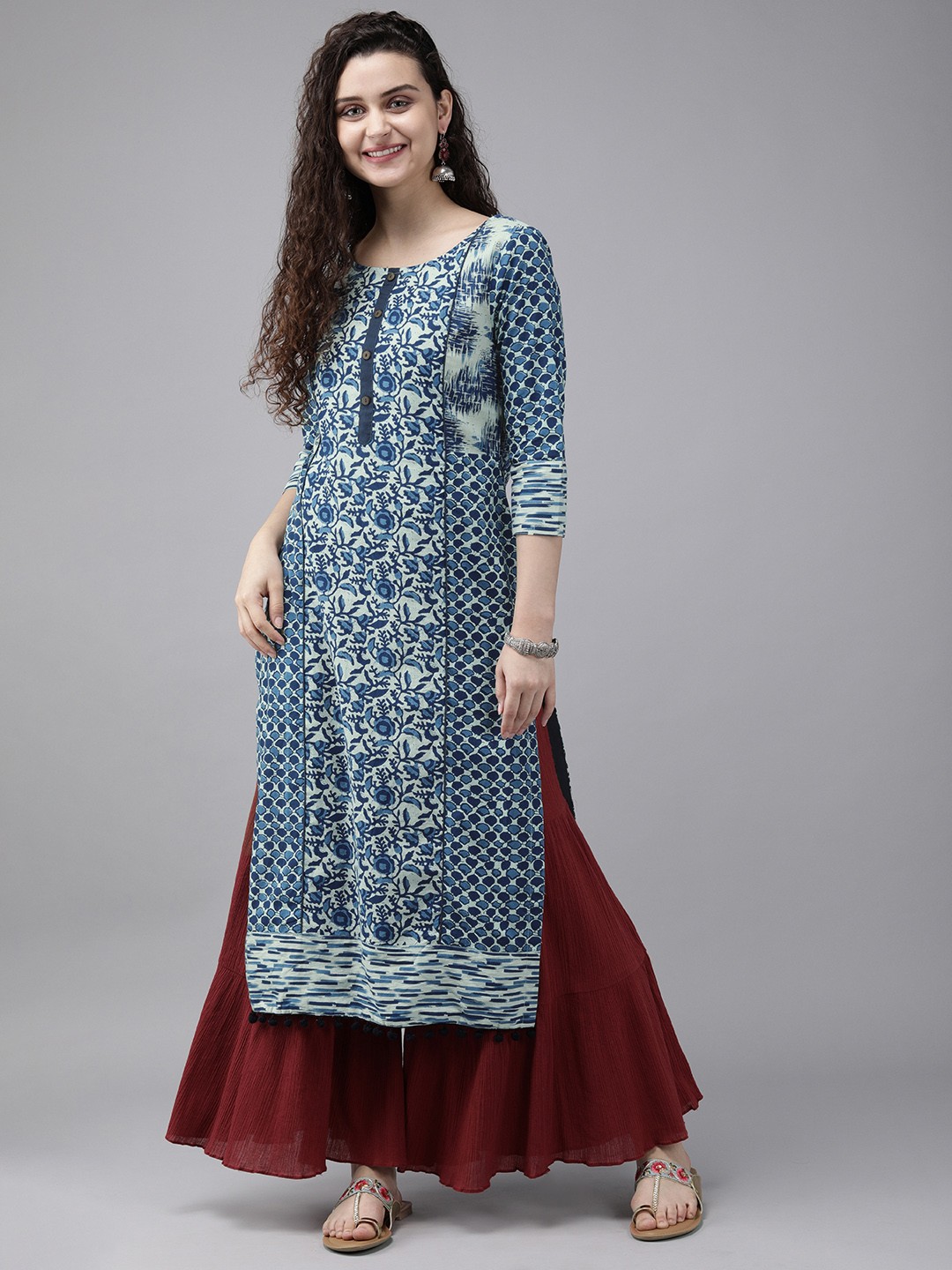

Anouk Women Navy Blue Printed Straight Kurta