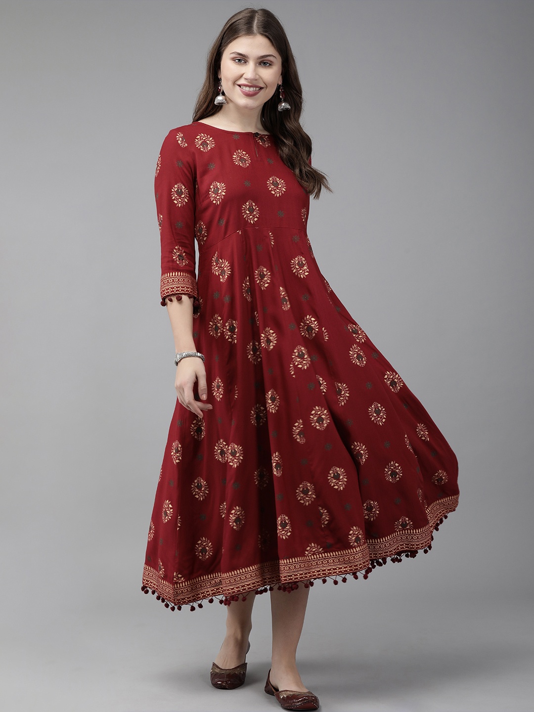 

Anouk Women Maroon & Golden Printed Anarkali Kurta
