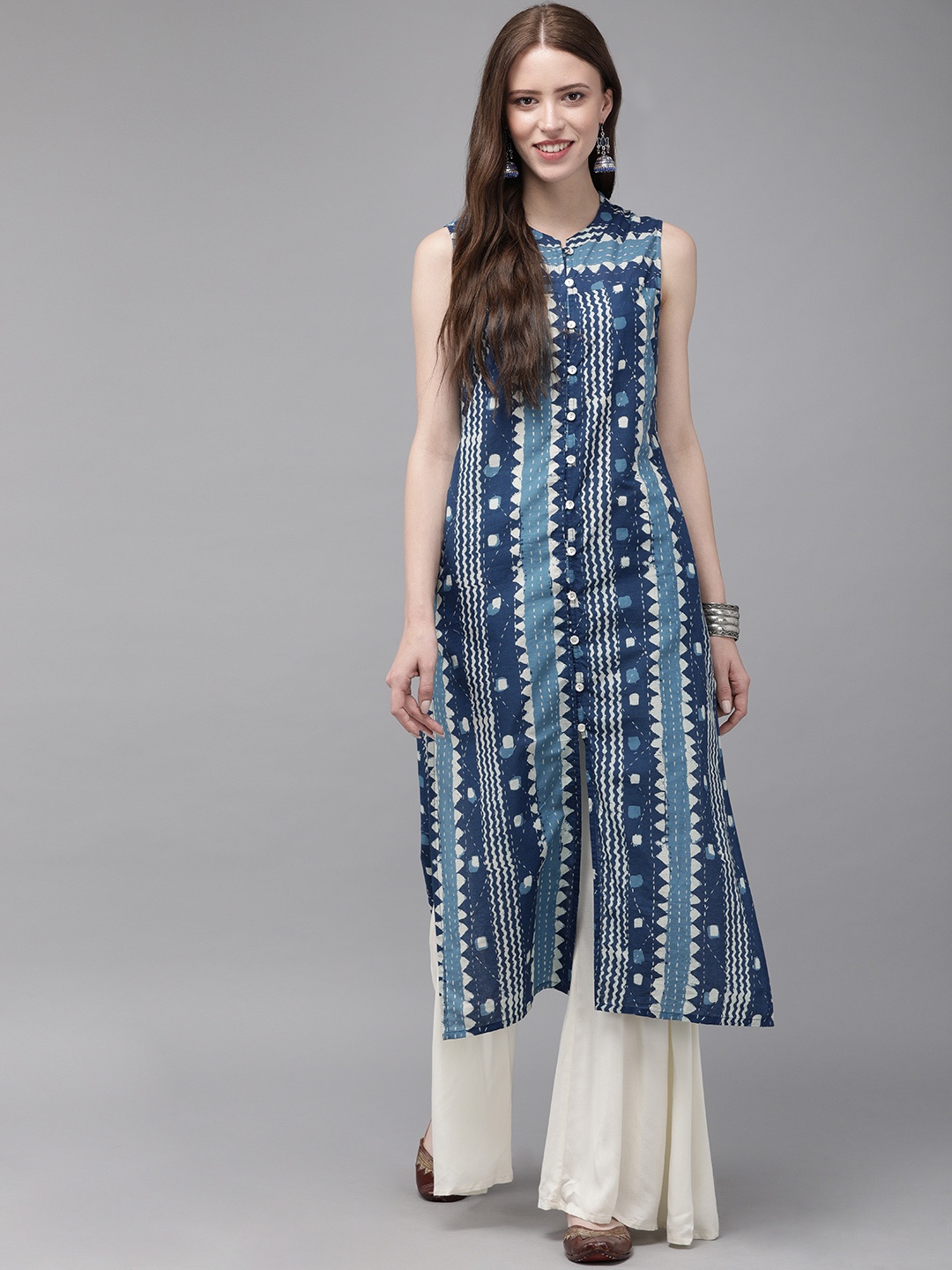 

Anouk Women Navy Blue Printed A-Line Kurta