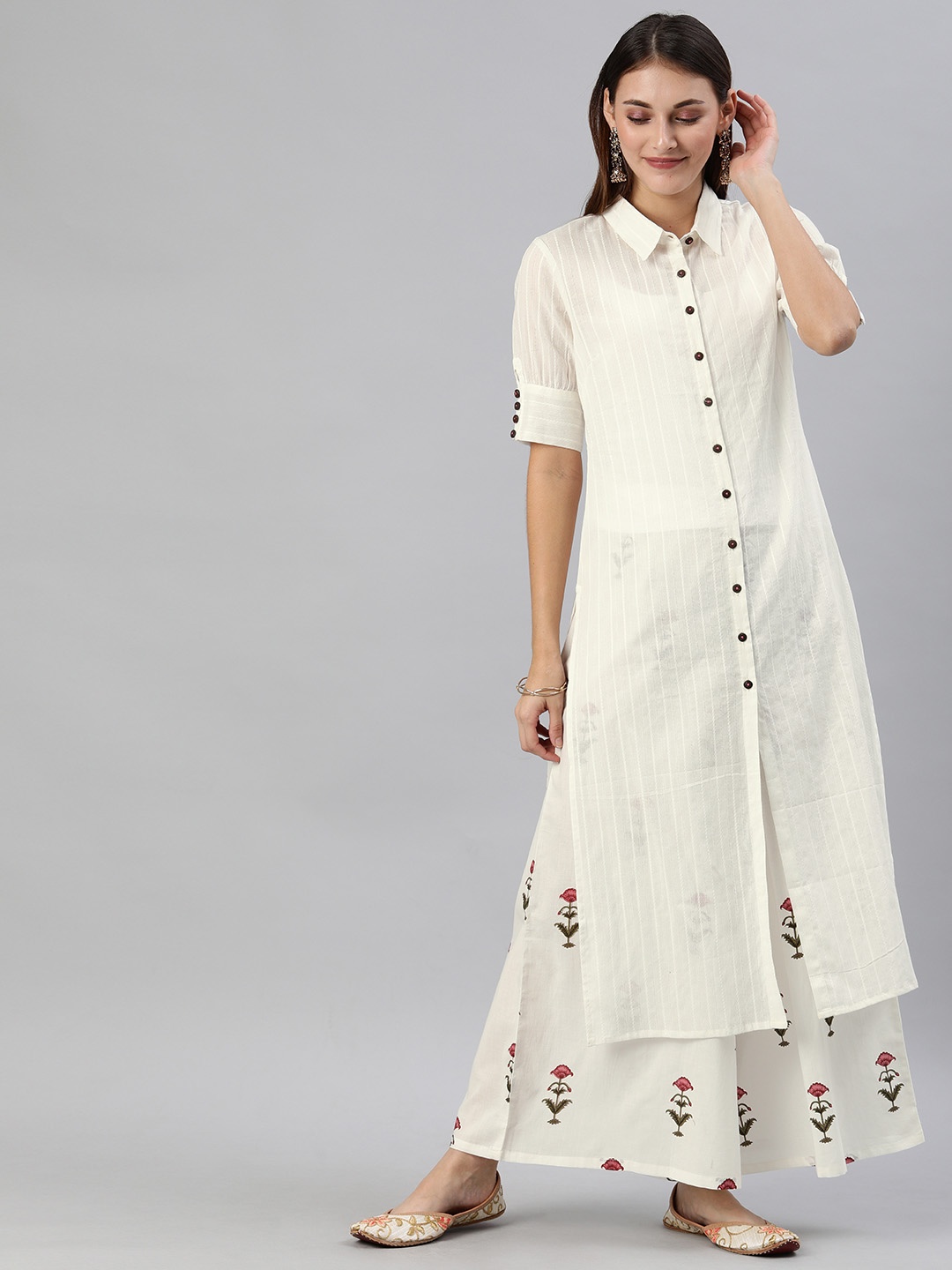 

Anouk Women Off-White Solid Kurti with Pyjamas