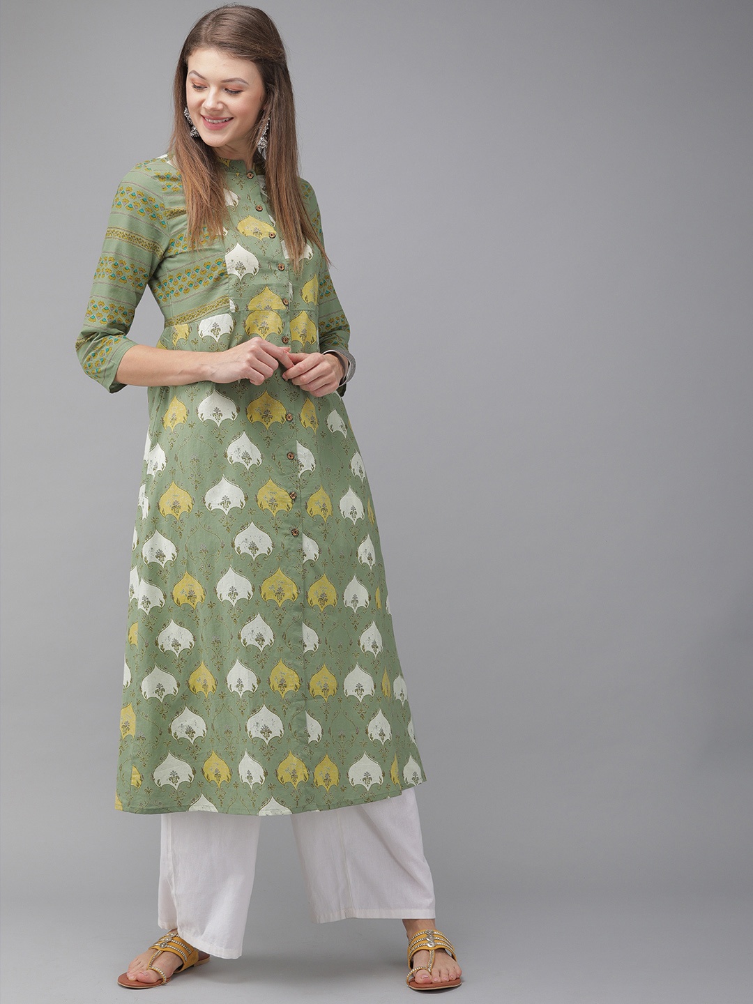 

Anouk Women Green Printed A-Line Kurta