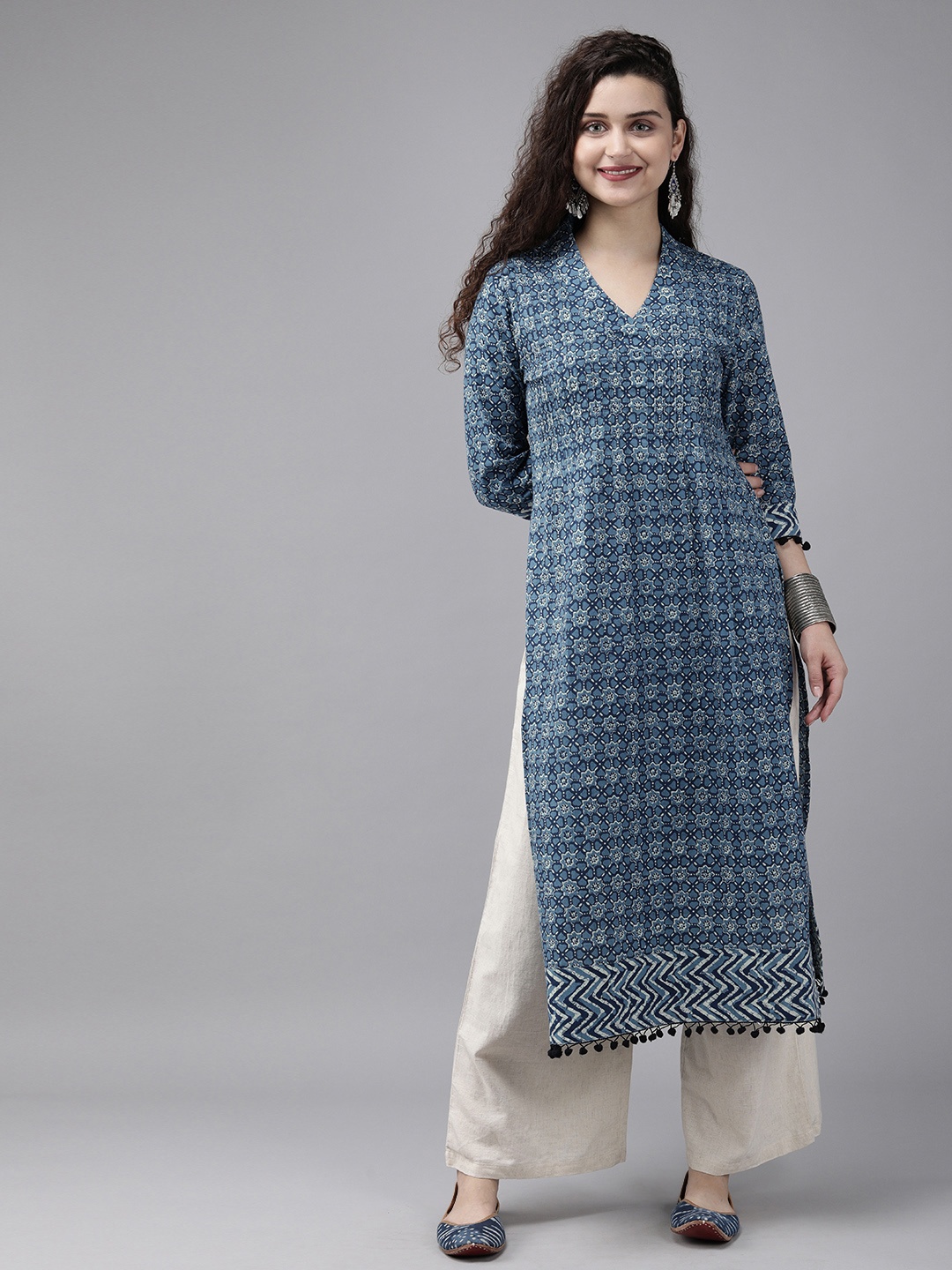 

Anouk Women Navy Blue Printed Straight Kurta