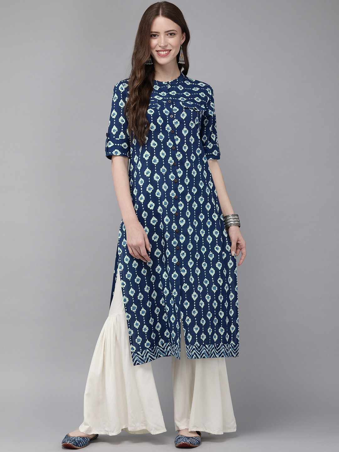 

Anouk Women Navy Blue Printed Straight Kurta