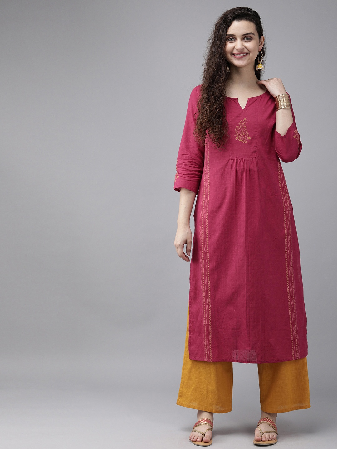 

Anouk Women Pink Woven Design Straight Kurta