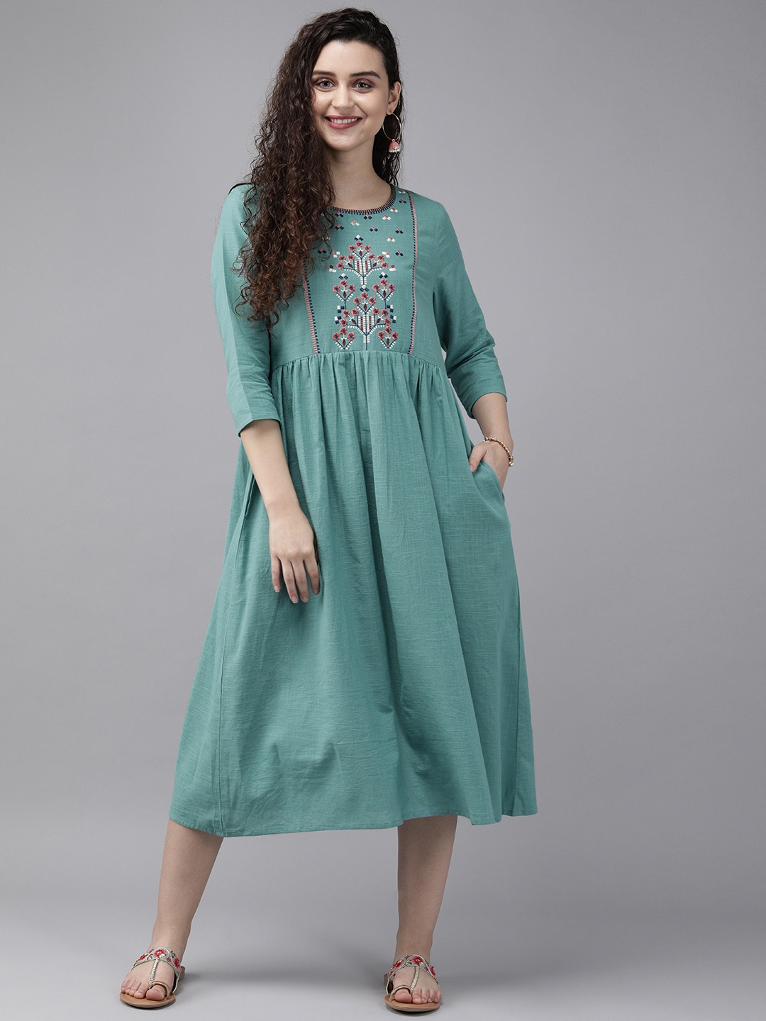

Anouk Women Sea Green Embroidered A-Line Kurta