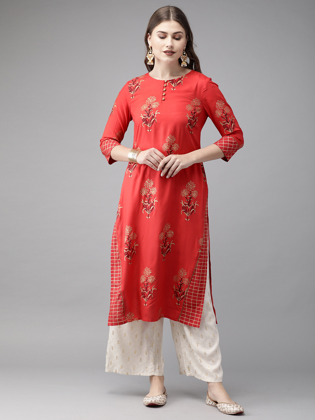 

Anouk Women Red & Gold-Coloured Printed Straight Kurta