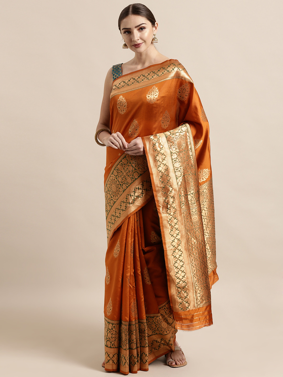 

VASTRANAND Mustard Silk Blend Woven Design Banarasi Saree
