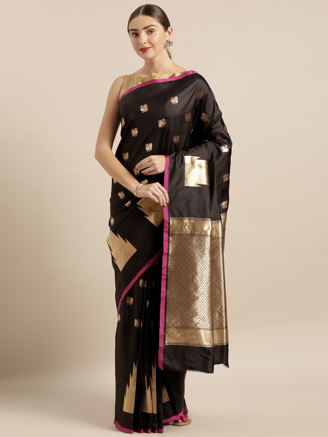 

VASTRANAND Black & Gold-Coloured Silk Blend Woven Design Banarasi Saree