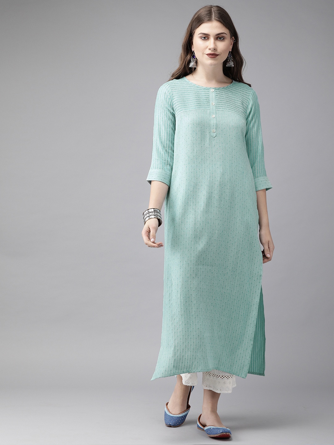 

Anouk Women Blue Woven Design Straight Kurta