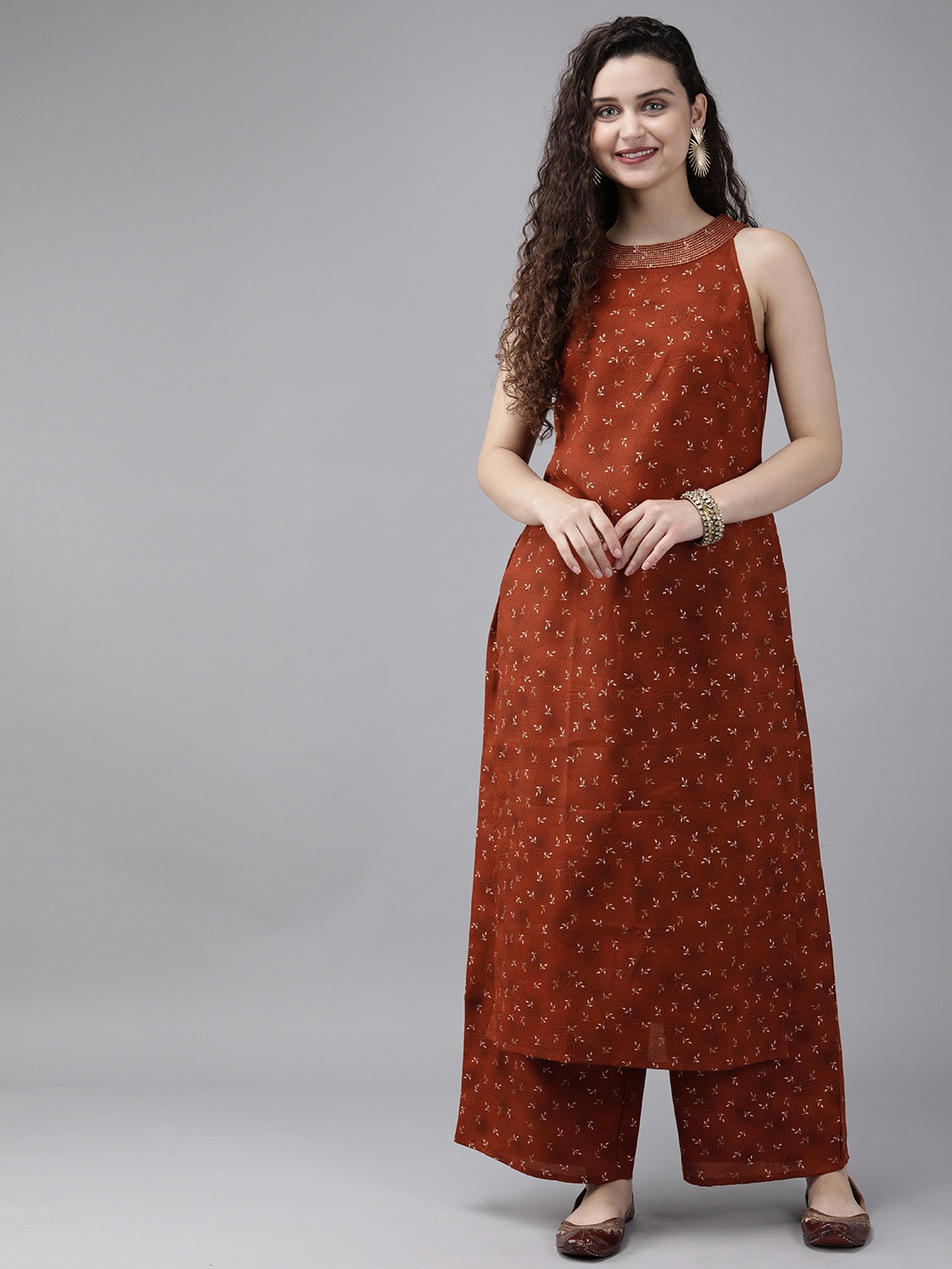 

Anouk Women Rust Red & White Printed Kurta with Palazzos
