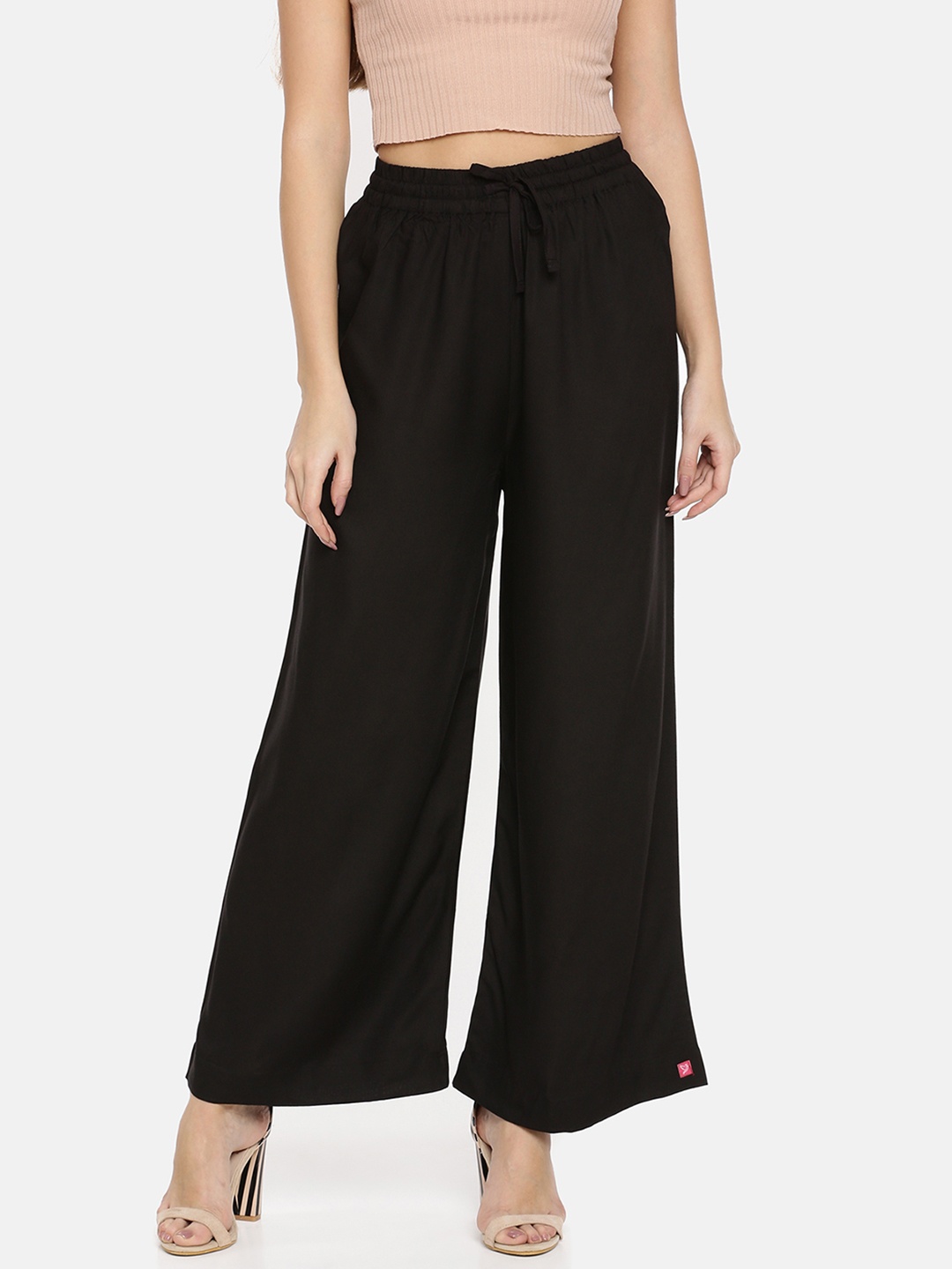 

TWIN BIRDS Women Black Solid Wide Leg Palazzos