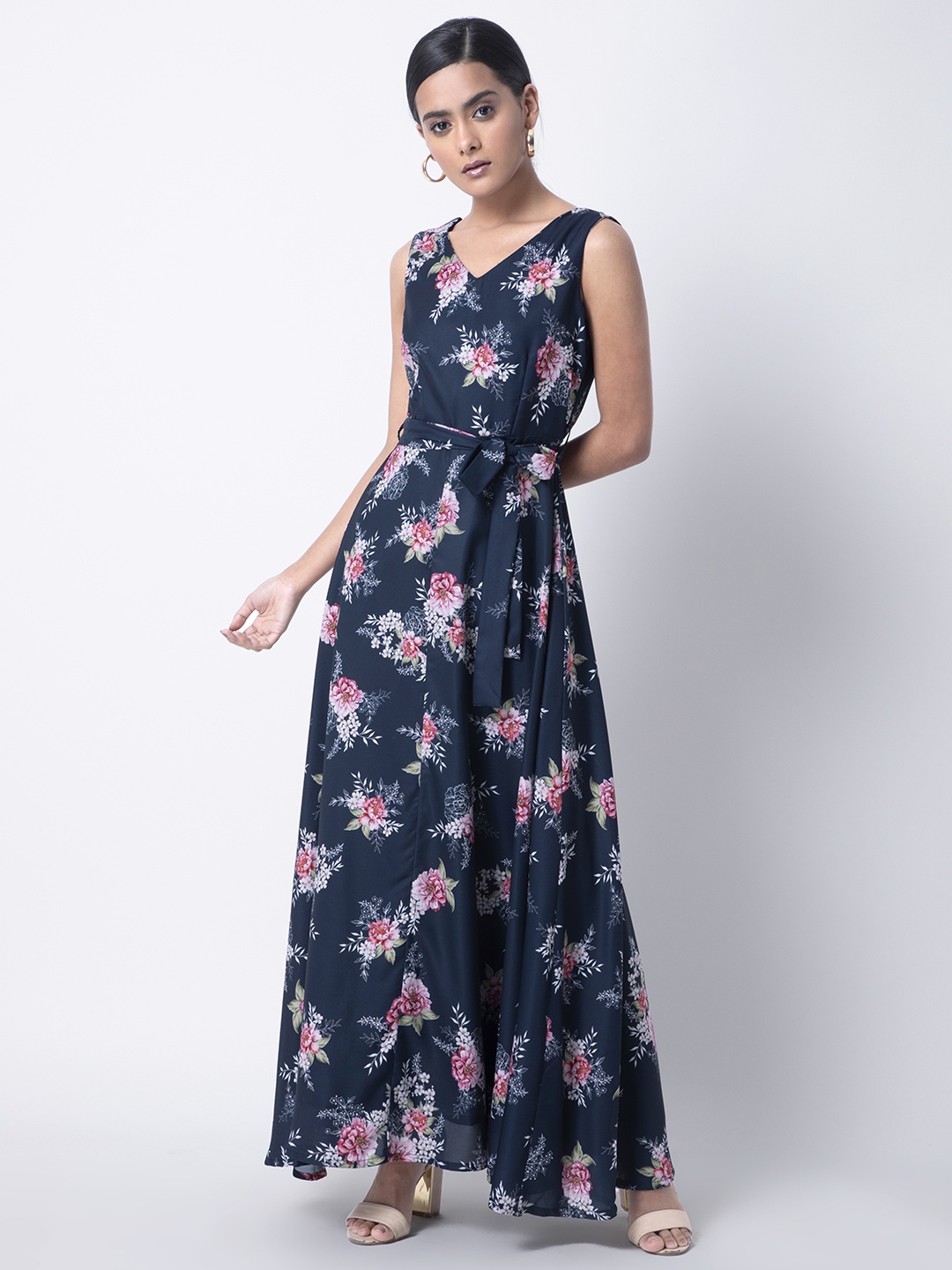 

FabAlley Women Teal Floral Printed Fit and Flare Dress