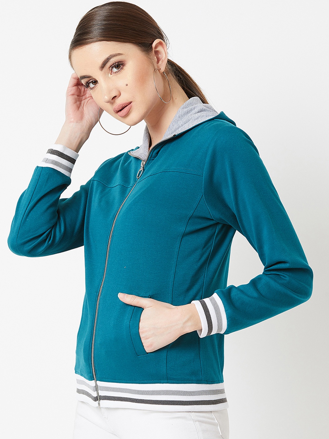 

Miss Chase Women Blue Striped Bomber