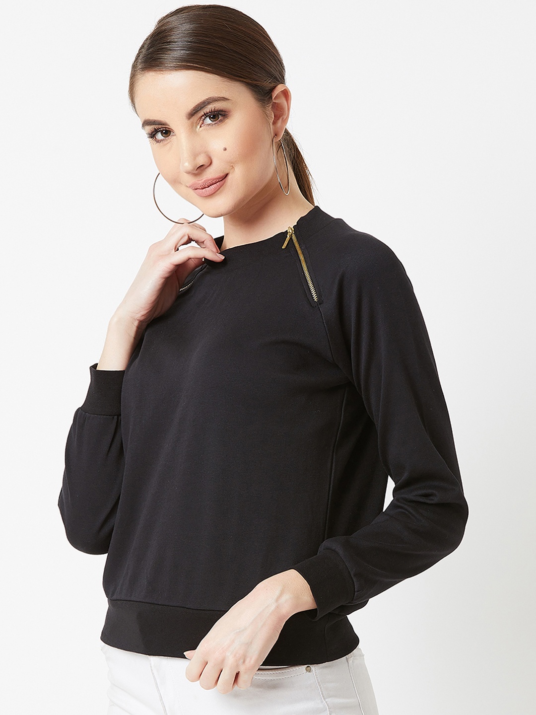 

Miss Chase Women Black Solid Sweatshirt