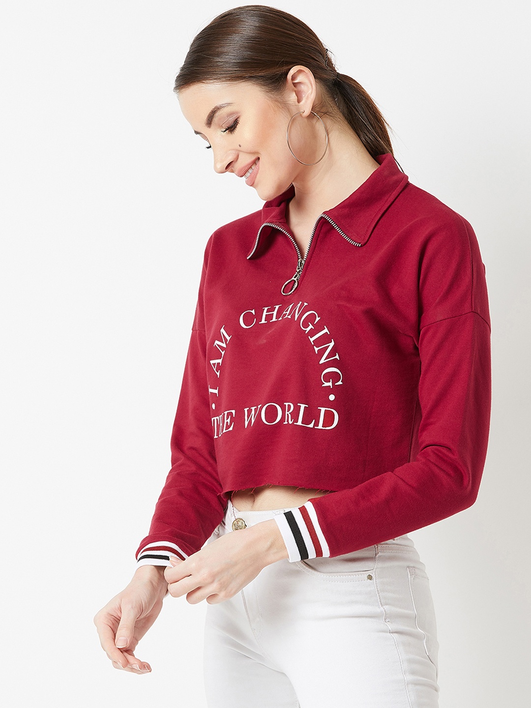 

Miss Chase Women Maroon Printed Sweatshirt