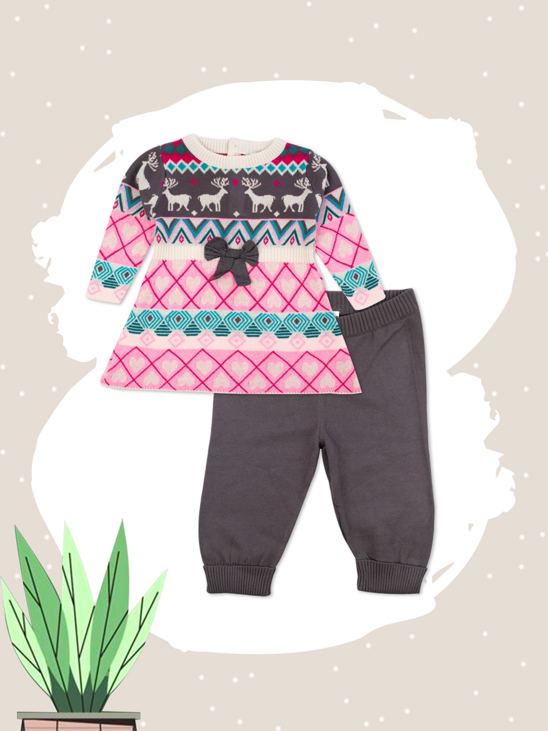 

MeeMee Infants Girls Pink & Grey Solid Top with Leggings