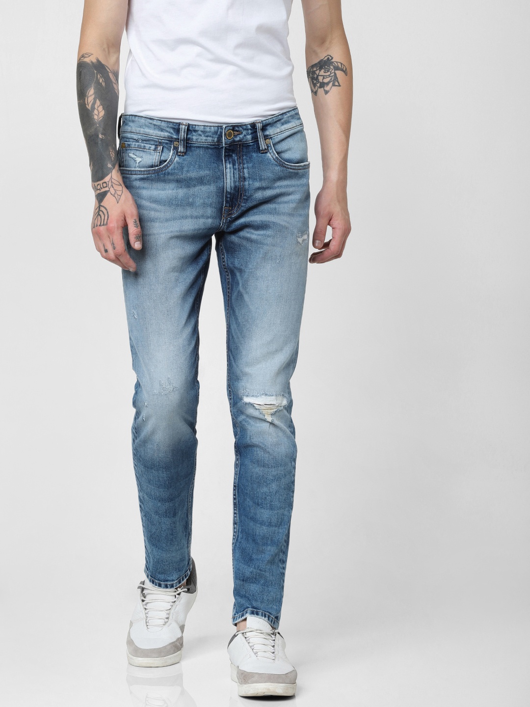

Jack & Jones Men Blue Glenn Slim Fit Low-Rise Low Distress Stretchable Jeans
