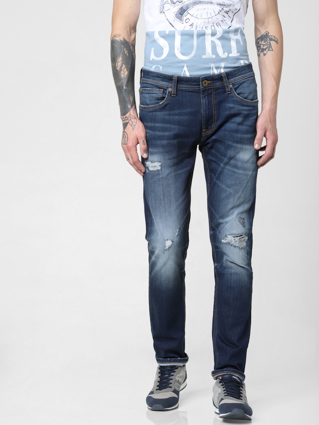 

Jack & Jones Men Blue Slim Fit Low-Rise Highly Distressed Stretchable Jeans