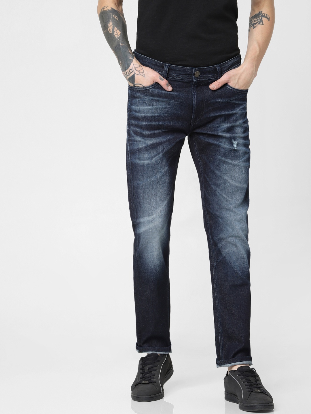

Jack & Jones Men Blue Regular Fit Low-Rise Low Distress Stretchable Jeans