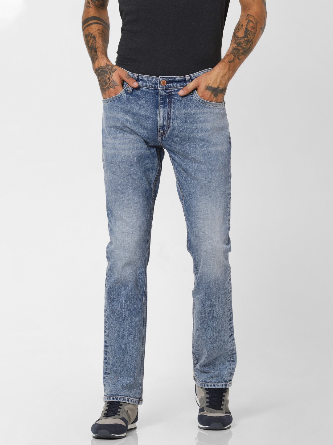 

Jack & Jones Men Blue Clark Regular Fit Mid-Rise Clean Look Stretchable Jeans