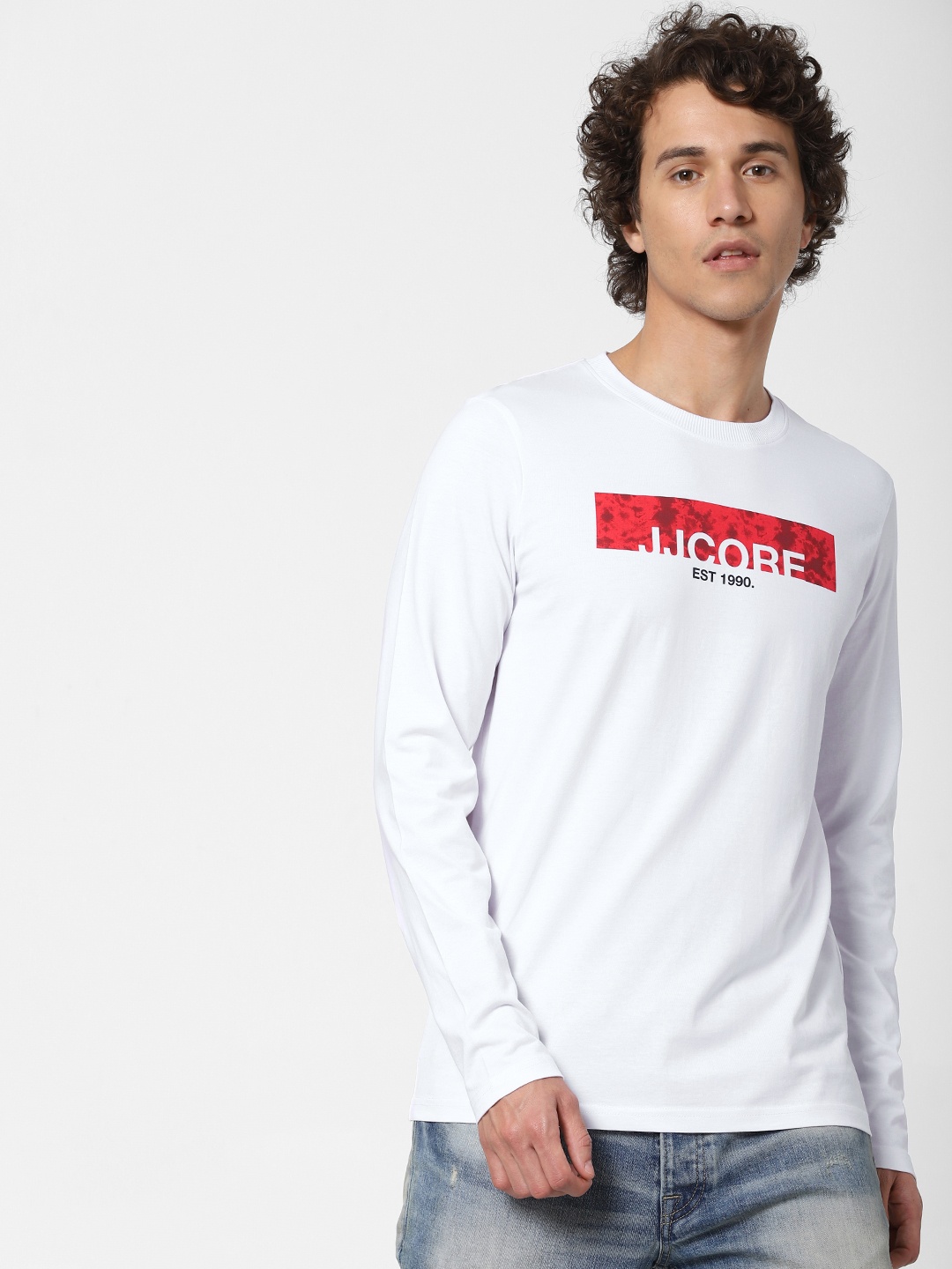

Jack Jones Men White Printed Round Neck Pure Cotton T-shirt