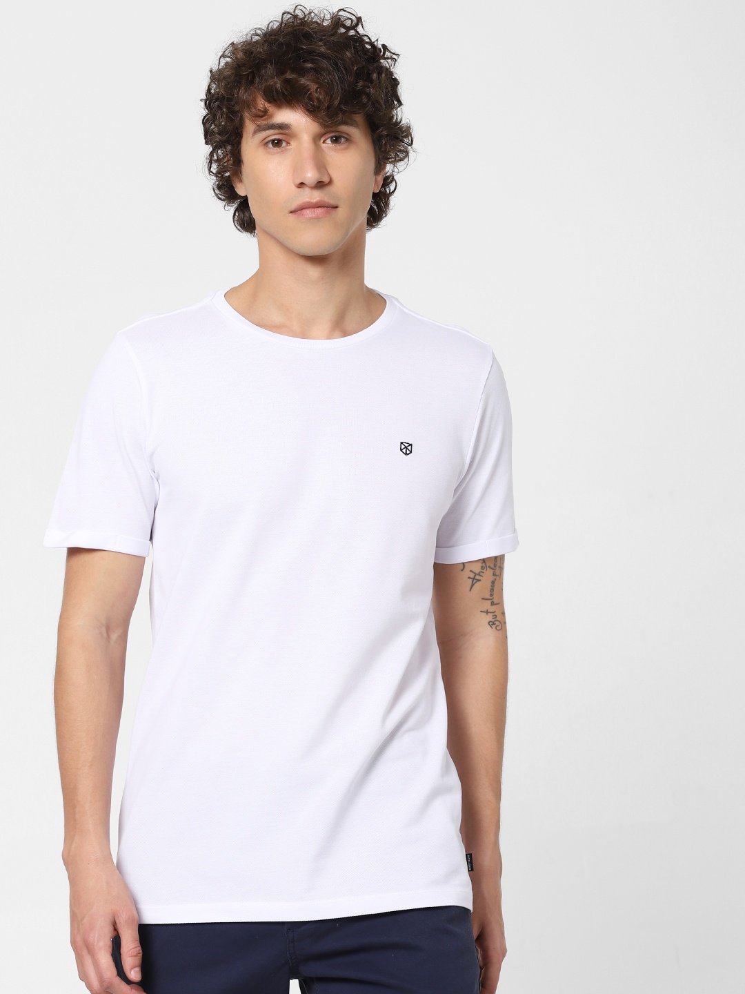 

Jack Jones Men White Solid Round Neck Pure Cotton T-shirt