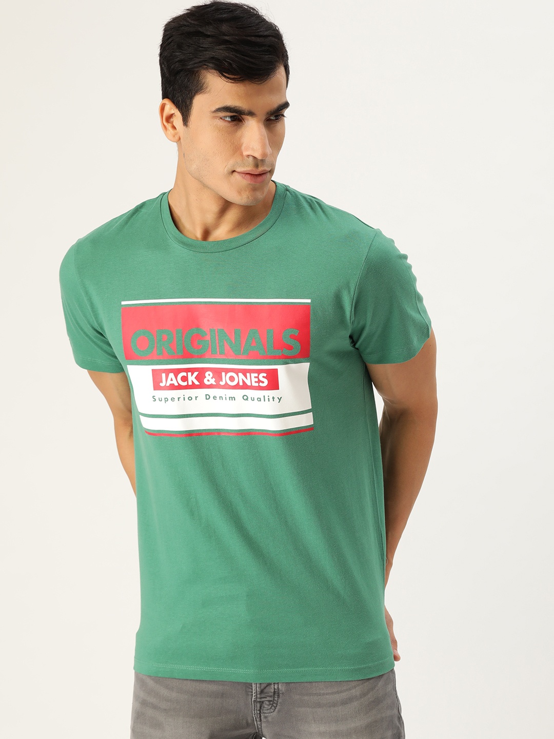 

Jack & Jones Men Green Printed Round Neck T-shirt
