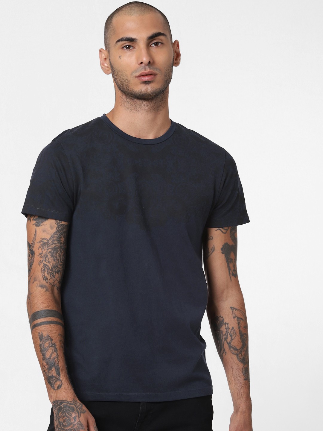 

Jack Jones Core Men Navy Blue Printed Round Neck Pure Cotton T-shirt