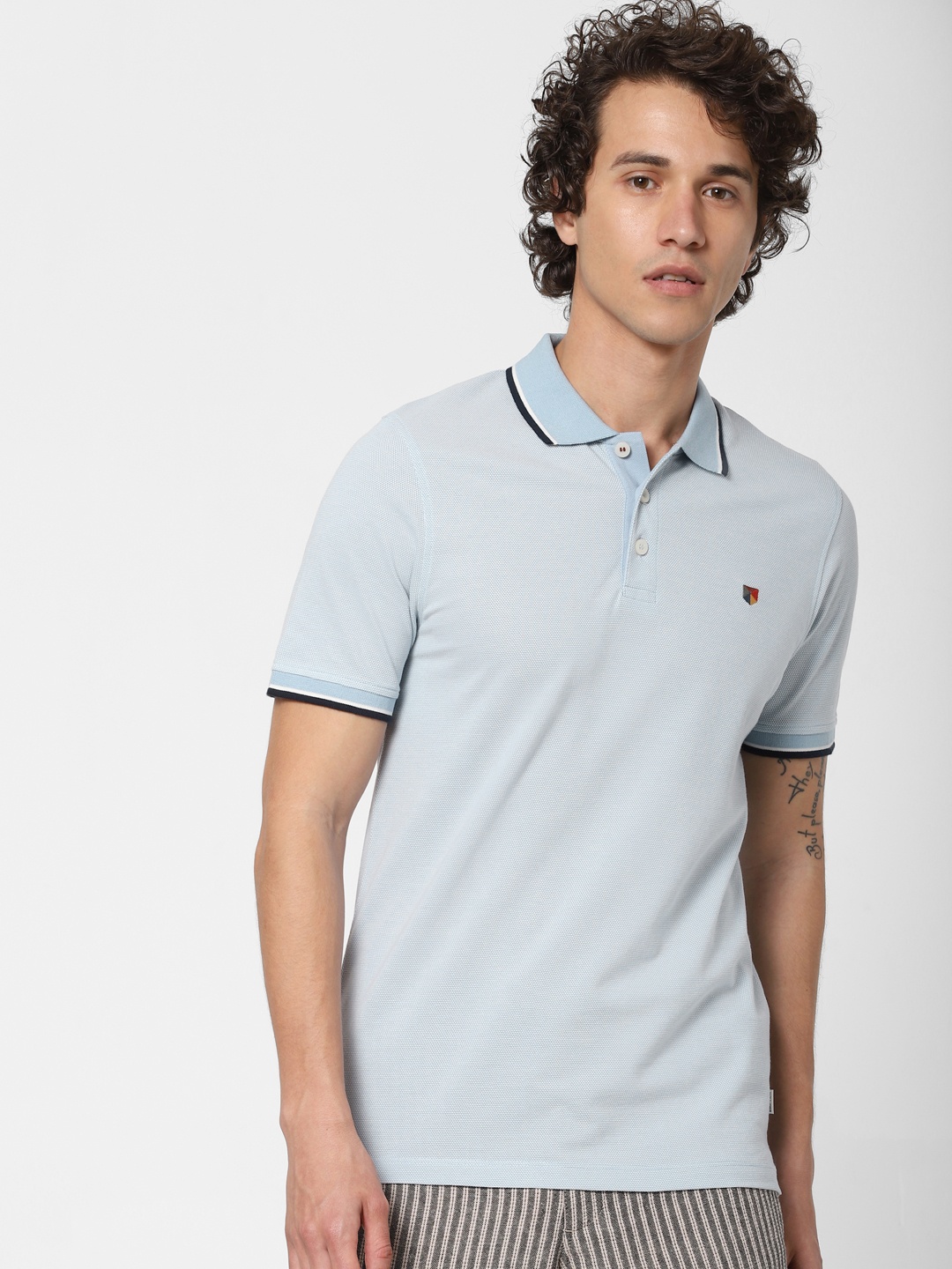 

Jack & Jones Men Blue Solid Polo Collar T-shirt