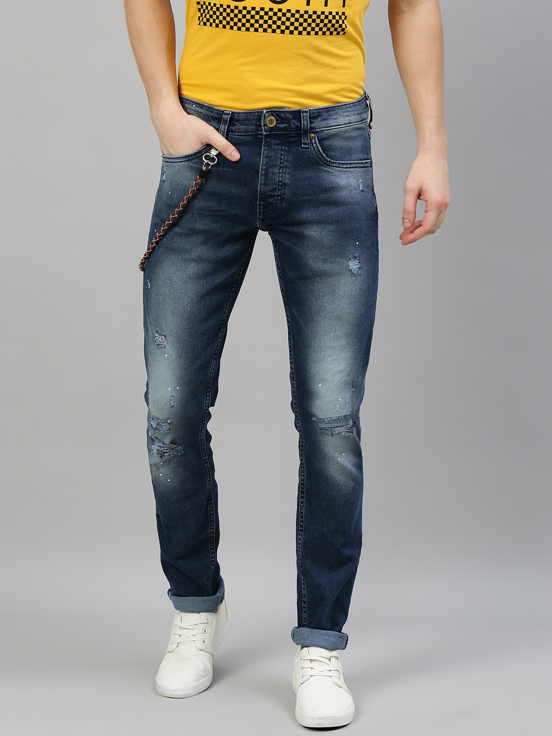 

Jack & Jones Men Blue Glenn Slim Fit Low-Rise Mildly Distressed Stretchable Jeans