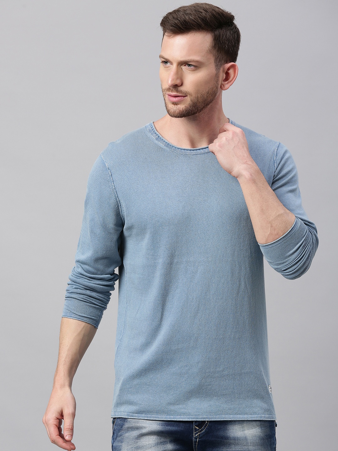 

Jack & Jones Men Blue Solid Pullover Sweater