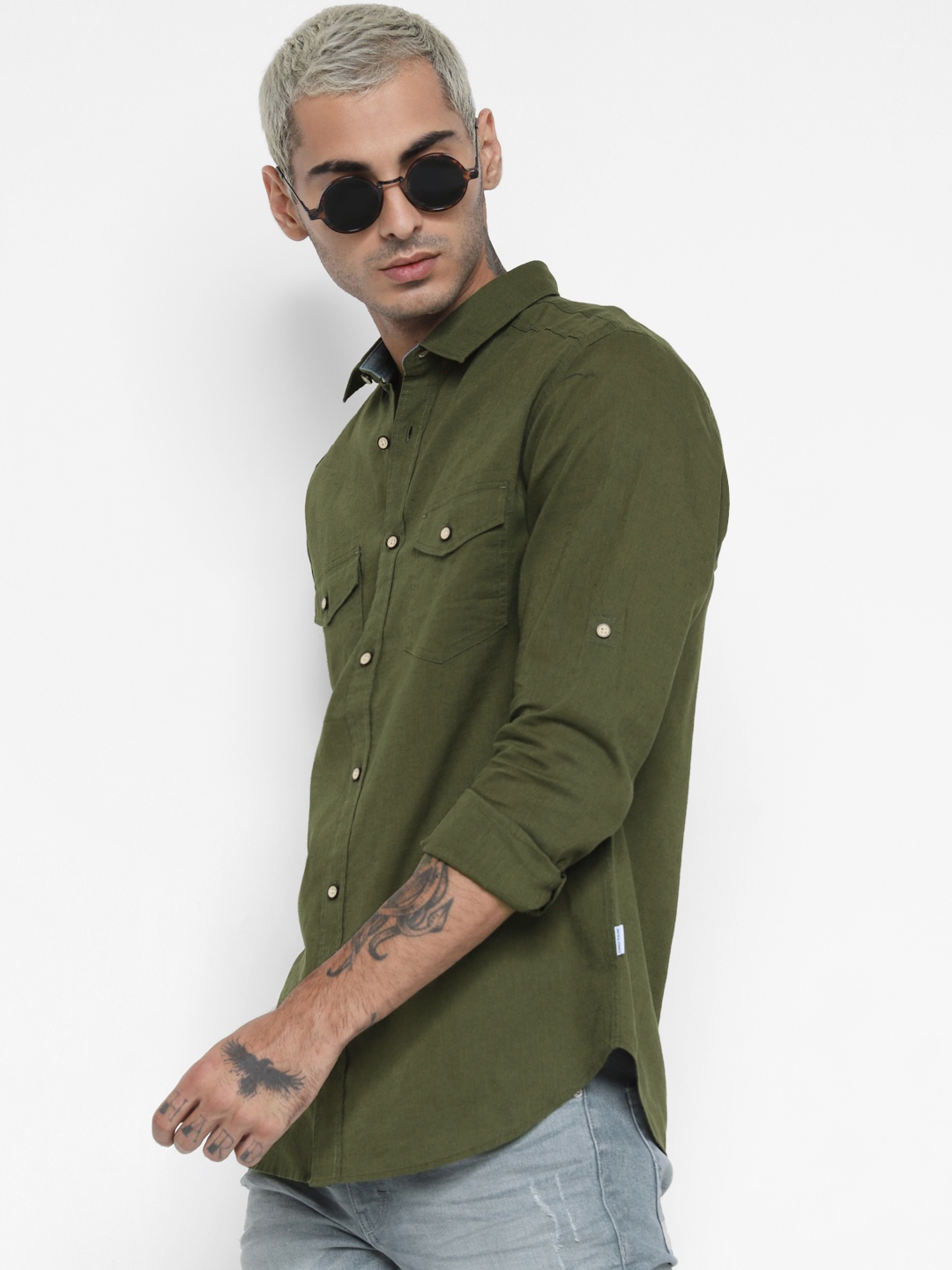 

Jack & Jones Men Olive Green Regular Fit Solid Casual Shirt