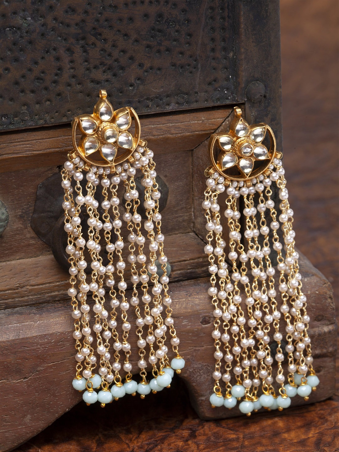 

PANASH Gold-Plated & Sea Green Pearls Handcrafted Classic Drop Earrings