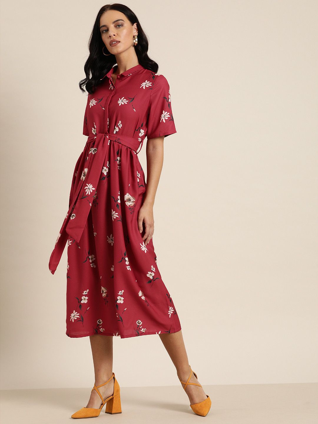 

her by invictus Women Red & Peach-coloured Printed A-Line Dress