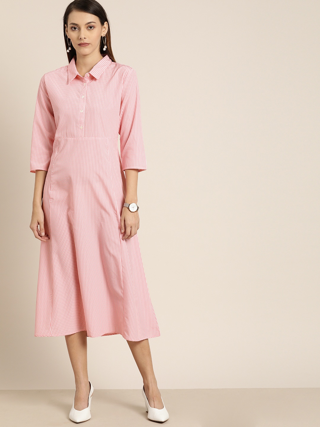 

her by invictus Women Pink Printed Fit and Flare Dress
