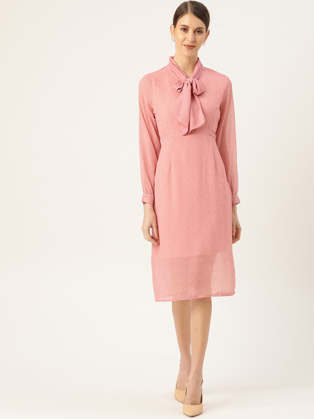 

her by invictus Women Pink & Maroon Micro Ditsy Printed A-Line Dress