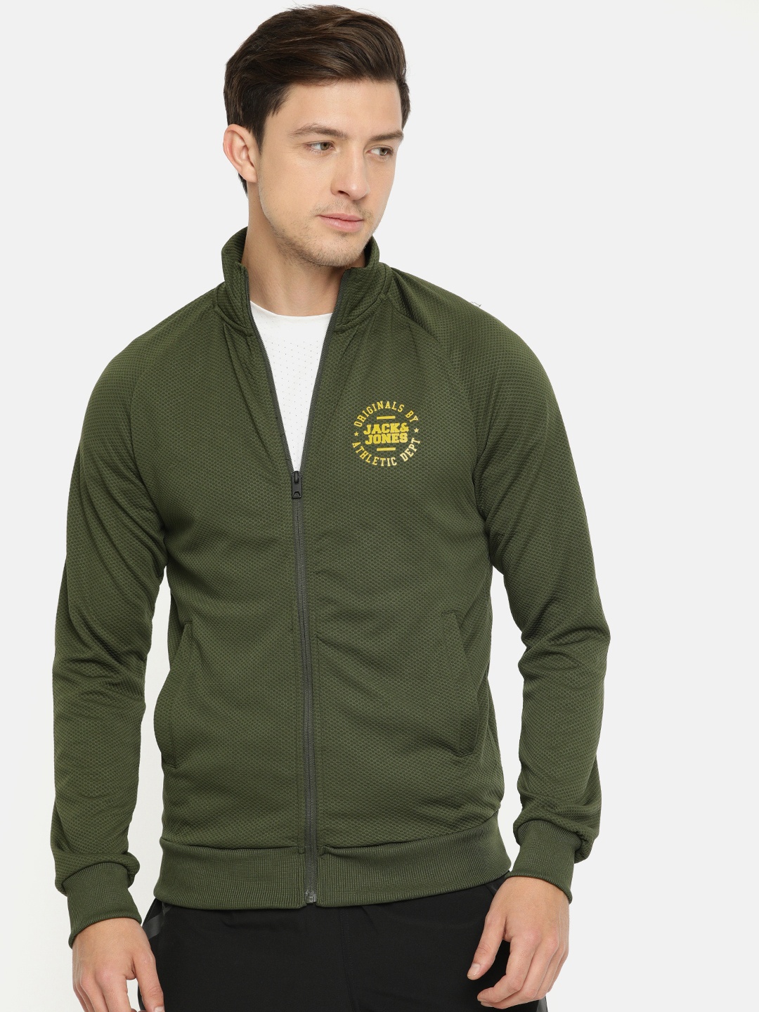 

Jack & Jones Men Olive Green Self Design Sweatshirt