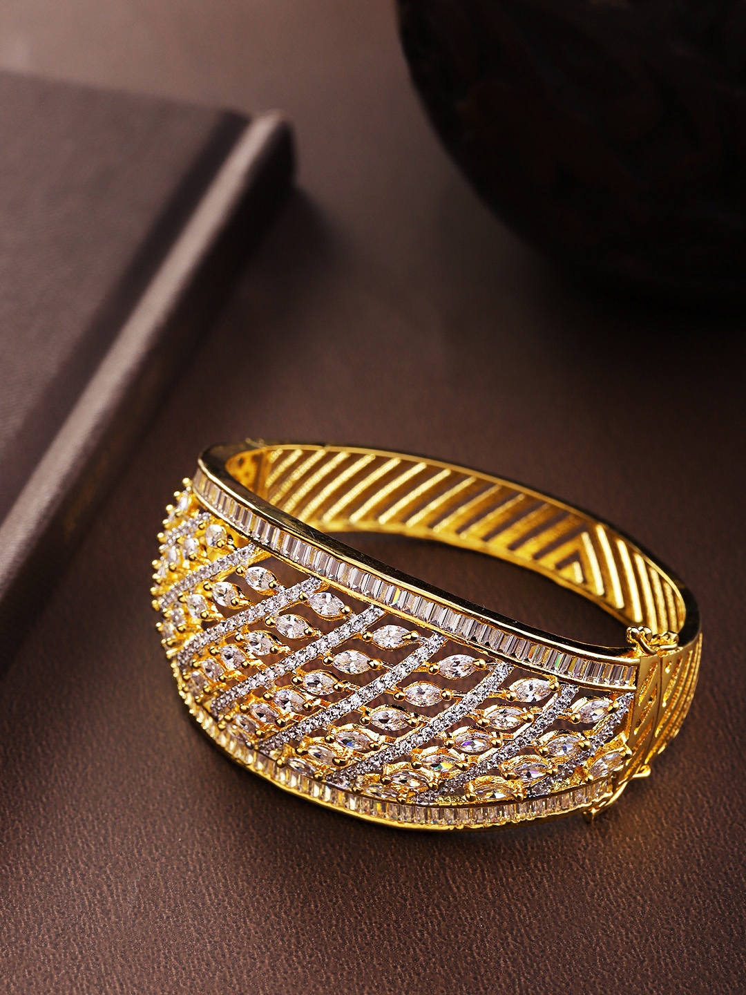 

Priyaasi Gold-Plated CZ & AD Studded Handcrafted Bangle Style Bracelet