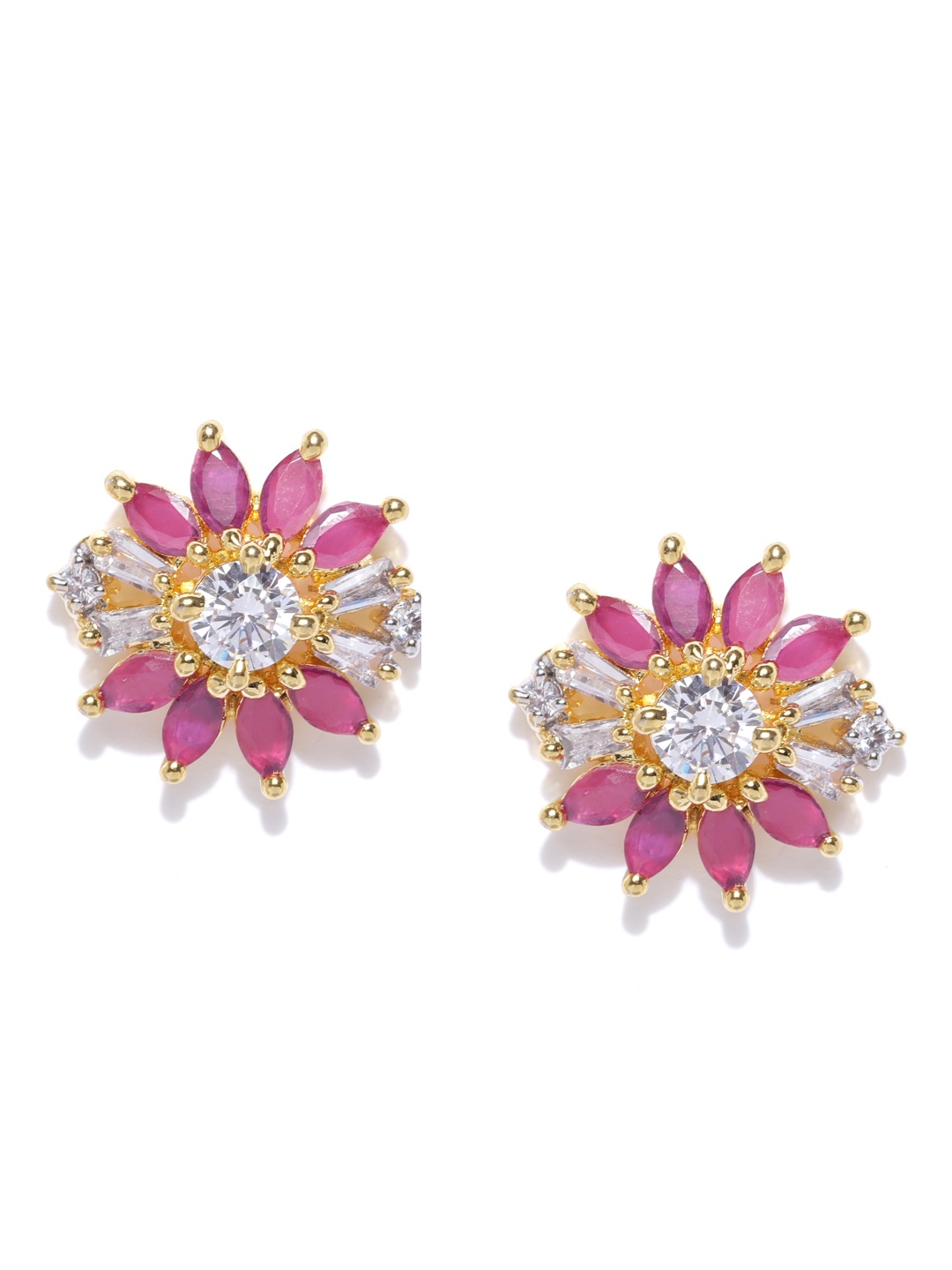 

Priyaasi Magenta Gold-Plated CZ-Studded Handcrafted Floral Studs