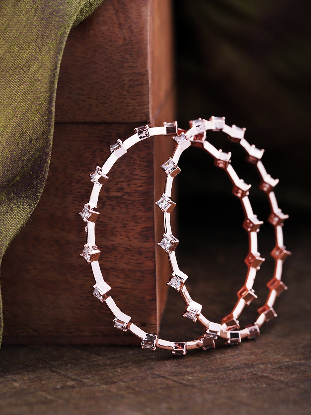 

Priyaasi Set Of 2 Rose Gold-Plated Stone-Studded Handcrafted Bangles