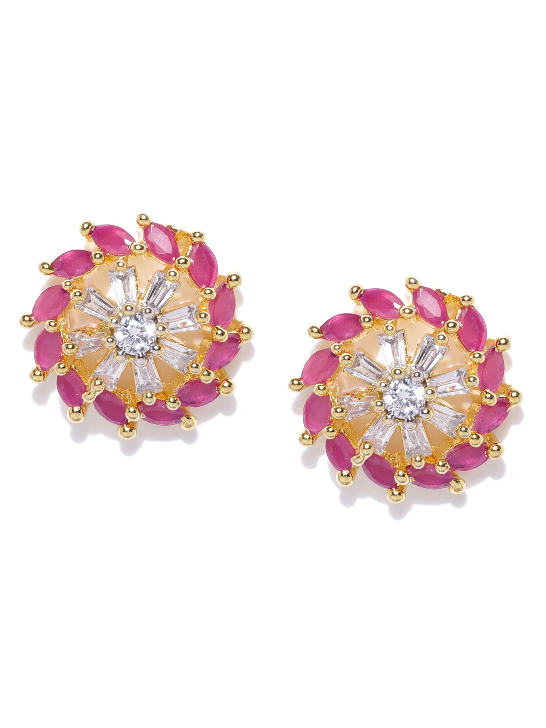 

Priyaasi Magenta Gold-Plated CZ-Studded Handcrafted Floral Studs
