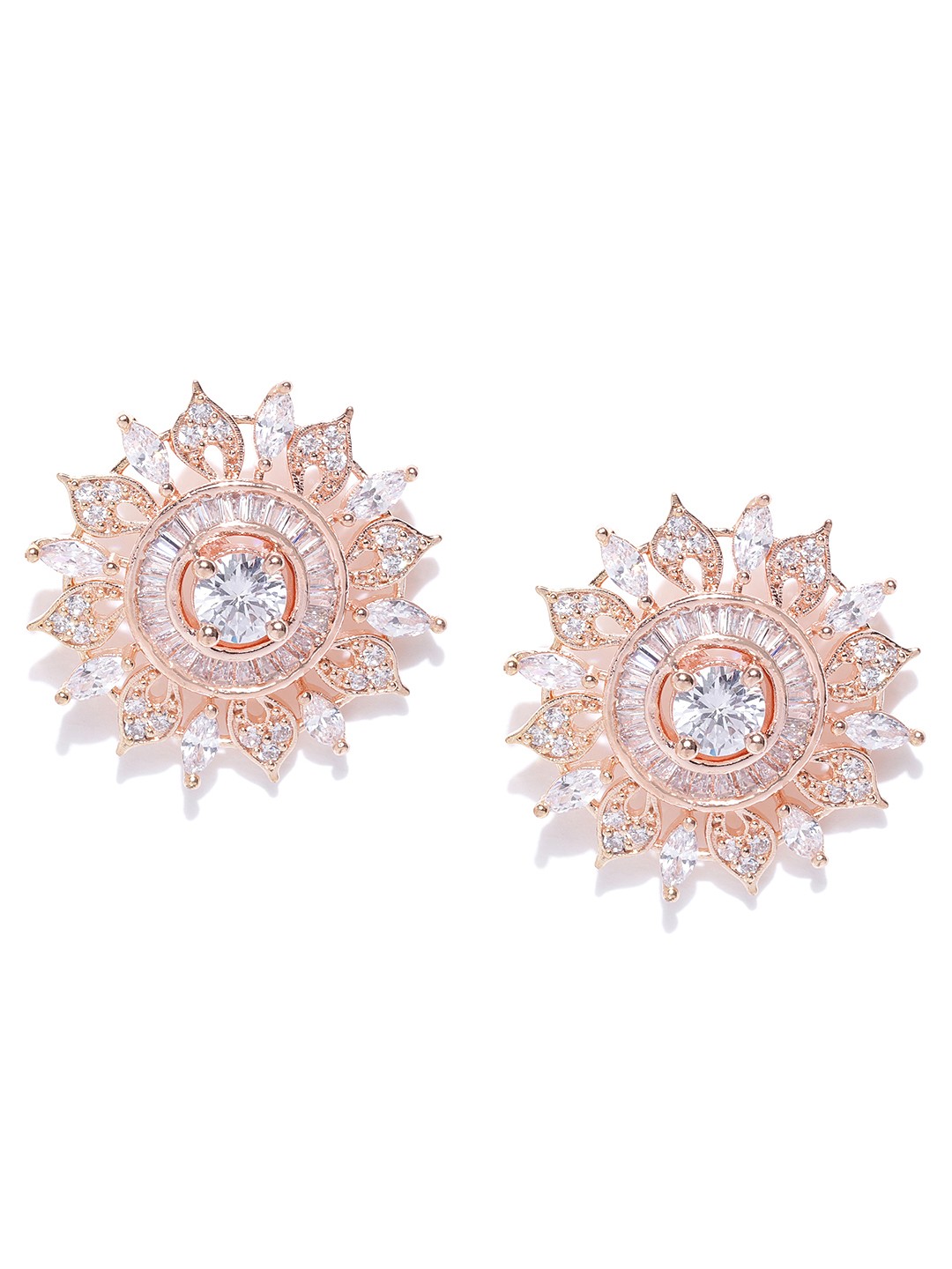 

Priyaasi Rose Gold-Plated AD & CZ Studded Handcrafted Floral Oversized Studs