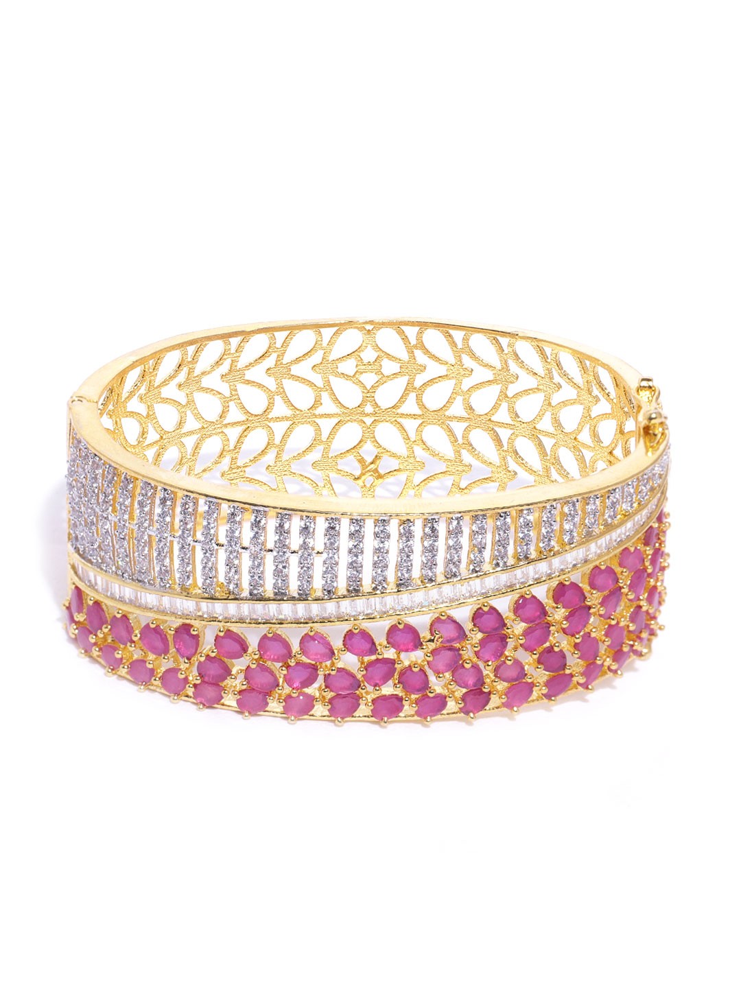 

Priyaasi Pink Gold Plated Stone Studded Handcrafted Bangle Style Bracelet