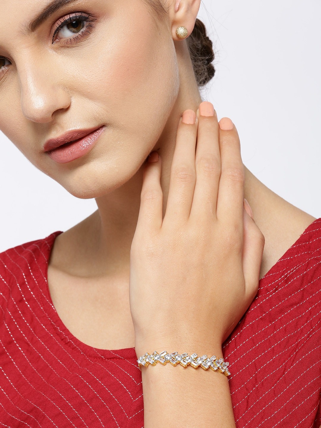 

Priyaasi Gold-Plated CZ & AD Studded Handcrafted Link Bracelet