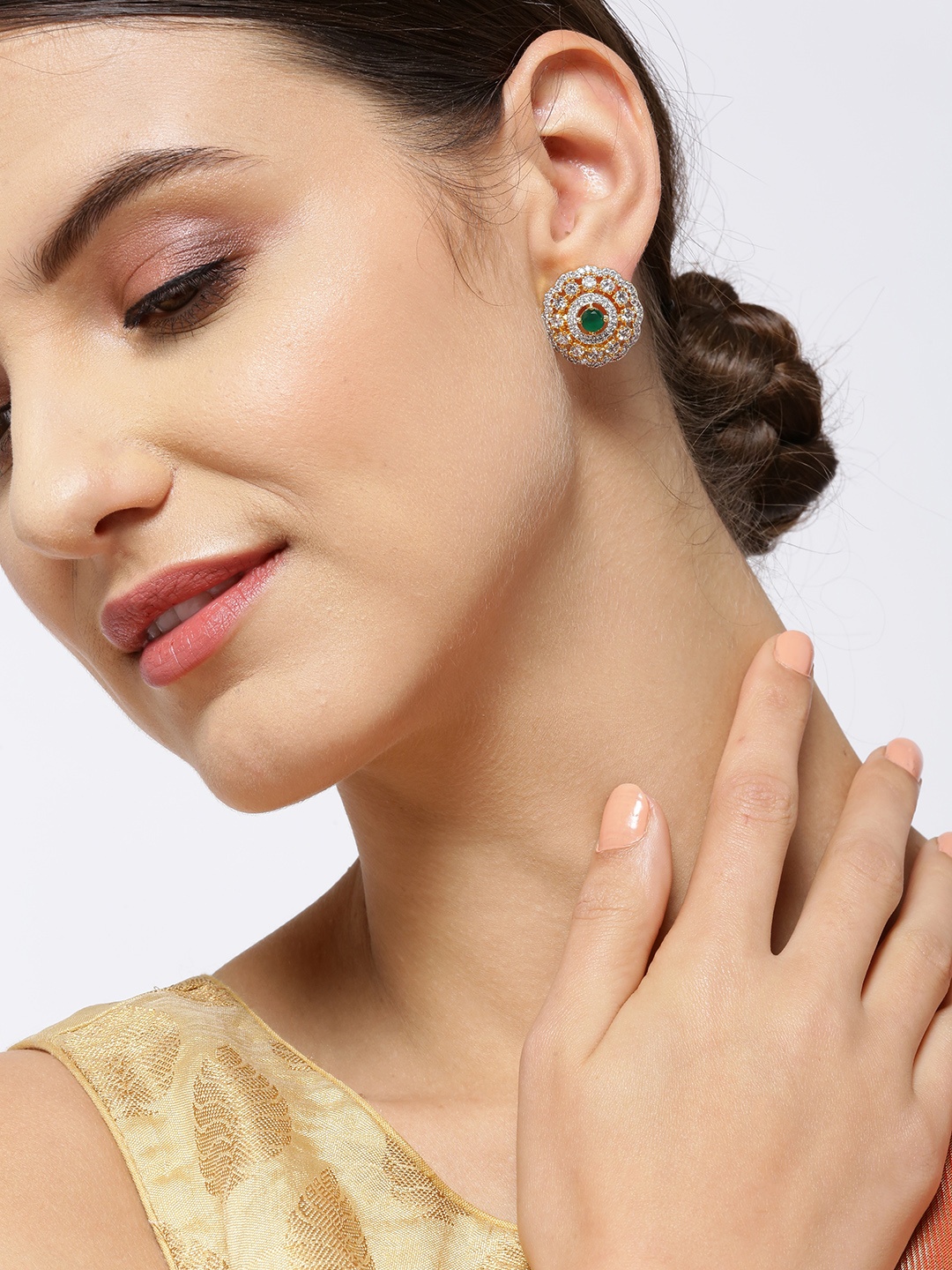 

Priyaasi Green Gold-Plated CZ Studded Handcrafted Floral Studs