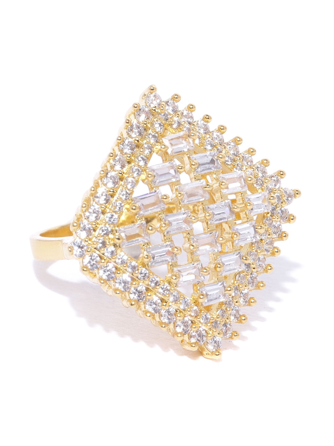 

Priyaasi Gold-Plated CZ Studded Handcrafted Geometric Finger Ring