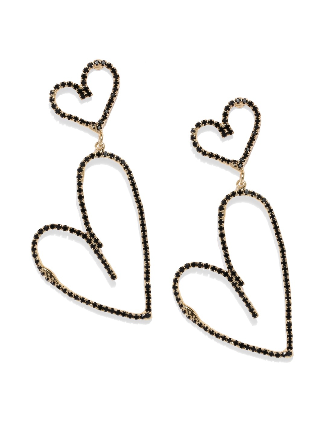 

ToniQ Black & Gold-Toned Heart Shaped Drop Earrings