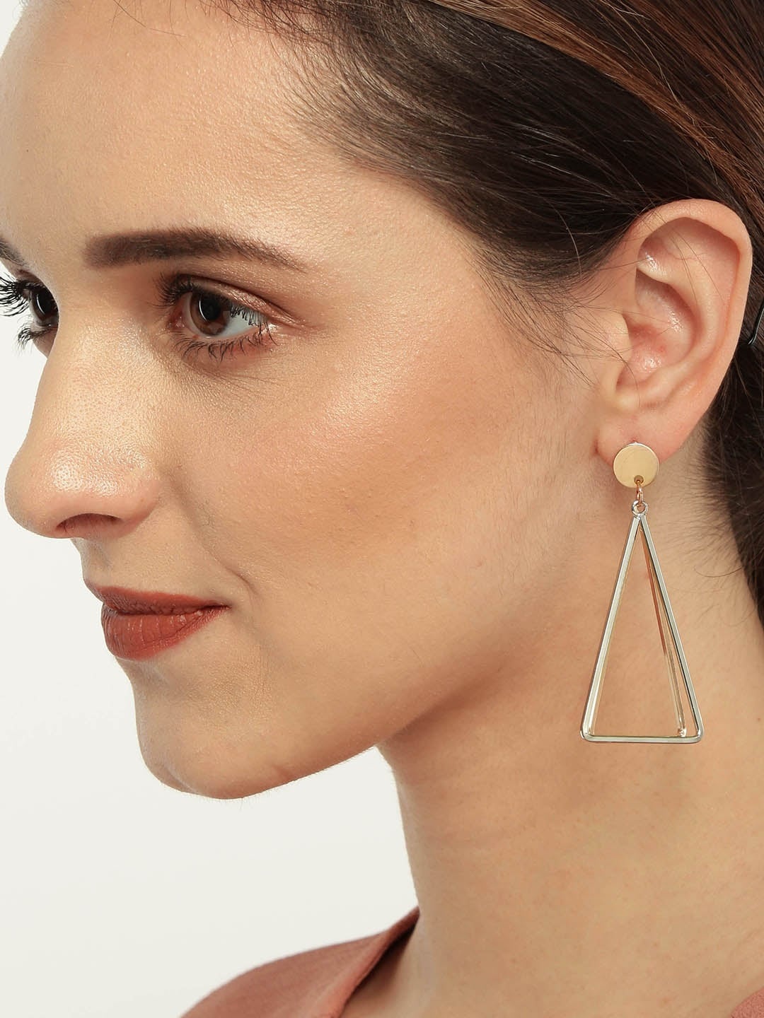 

ToniQ Gold & Silver-Toned Triangular Drop Earrings