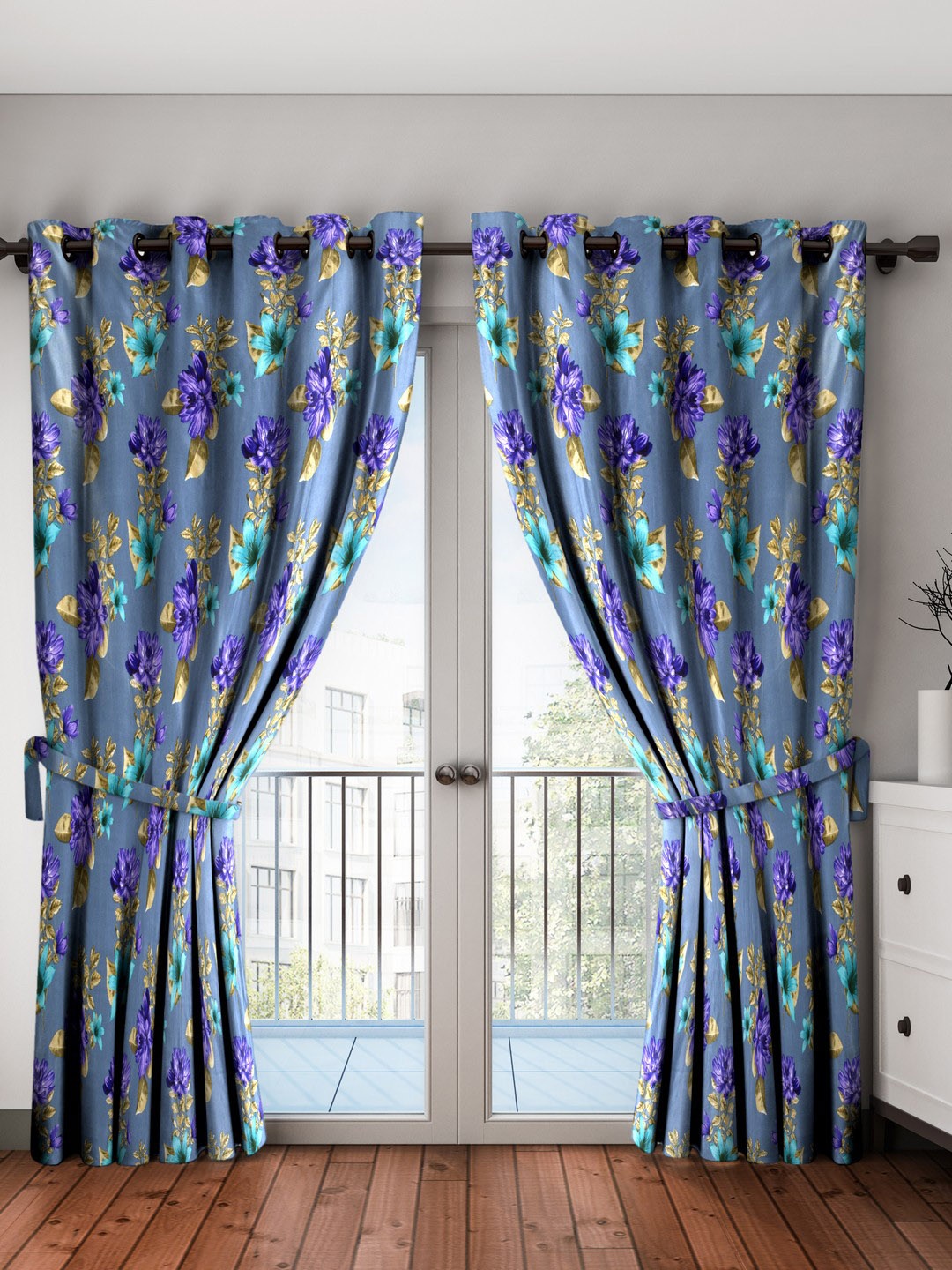 

Cortina Blue & Green Set of 2 Printed Black Out Door Curtains