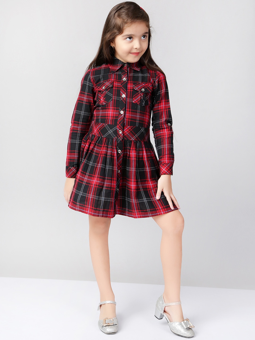 

Naughty Ninos Girls Red Checked Shirt Dress
